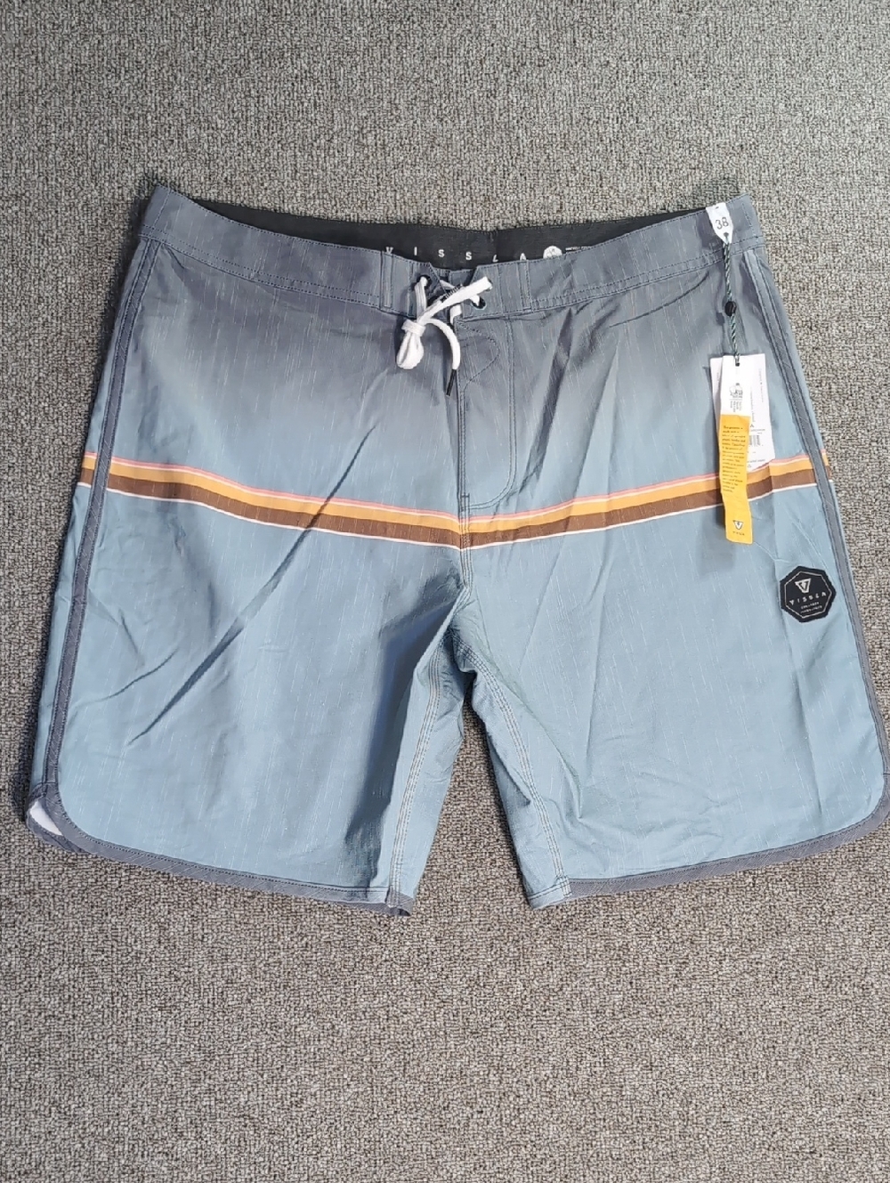 NWT Vissla The Dredge Boardshort Size 38x9" in Gradient 'Night' Gray Retro Style